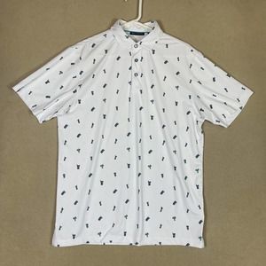 Devereux Mens M Short Sleeve Polo Golf Shirt White Cocktails Print Stretch